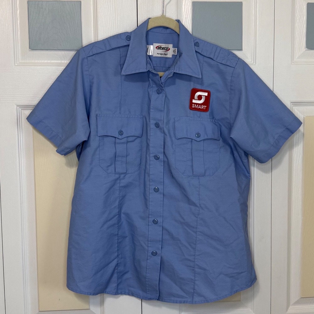 Elbeco Paragon Plus Mens Light Blue Short Sleeve SMART Patch Uniform Shirt 42